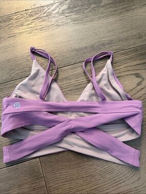 lululemon athletica lilac strappy wrap sports bra size 6